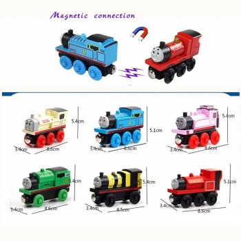 12Pcs Wooden Train Set Anime Railway Mini Train Wood Train Car Toy Gift Wooden Magnetic Locomotives Toy for Children Kids