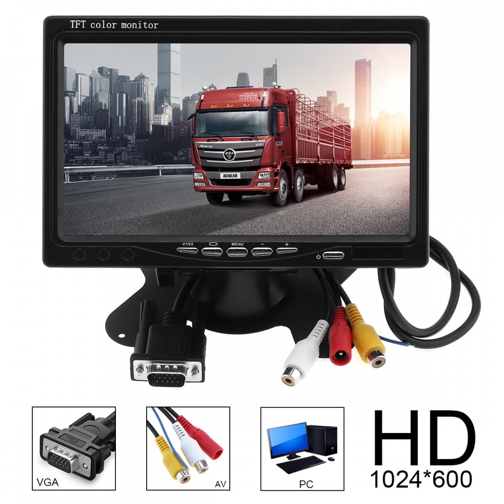 1024x600 7 Inch Ultra Thin TFT LCD HD Monitor Audio Video AV Car Home Monitor Bright Color with VGA Interface