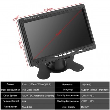 1024x600 7 Inch Ultra Thin TFT LCD HD Monitor Audio Video AV Car Home Monitor Bright Color with VGA Interface