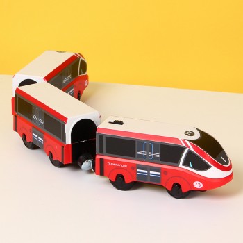 Kids Electric Train Toys Magnetic Slot Diecast Electric Railway with Two Carriages Train Wood Toy FIT T-homas wooden track Brio
