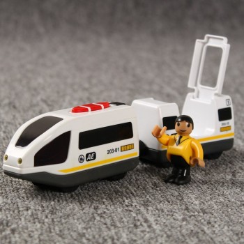 Kids Electric Train Toys Magnetic Slot Diecast Electric Railway with Two Carriages Train Wood Toy FIT T-homas wooden track Brio