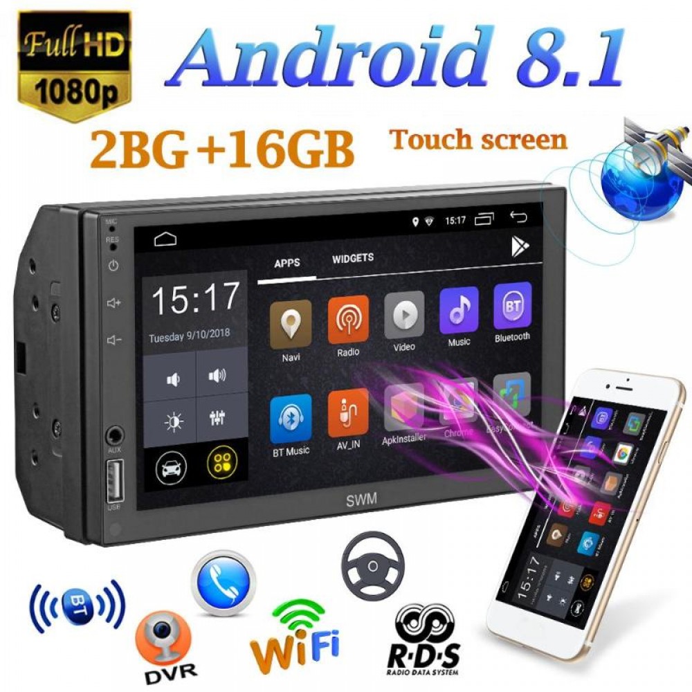 SWM Car MP5 Player A1 2Din Quad-core Android 8.1 Car Stereo MP5 Player GPS Navi WiFi RDS FM AM Radio U Disk BT4.2 Without Camera