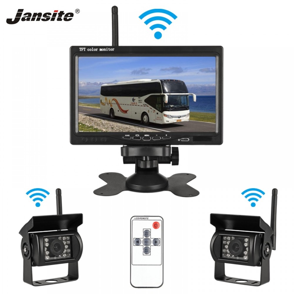 Jansite 7 TFT LCD Wireless HD Car Monitor Display Cameras Reverse Camera Parking System for Car Rear view Monitors Support Bus