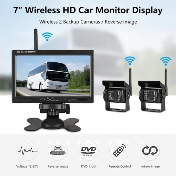 Jansite 7 TFT LCD Wireless HD Car Monitor Display Cameras Reverse Camera Parking System for Car Rear view Monitors Support Bus
