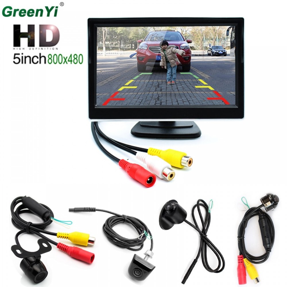 Universal 5 inch Car HD Rearview Mirror Monitor CCD Video Auto Parking Assistance With 4 LED Night Vision Reversing Front Camera