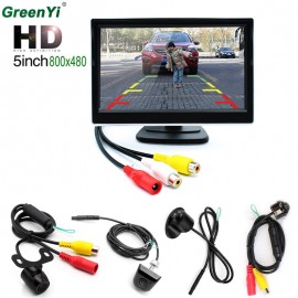 Universal 5 inch Car HD Rearview Mirror Monitor CCD Video Auto Parking Assistance With 4 LED Night Vision Reversing Front Camera