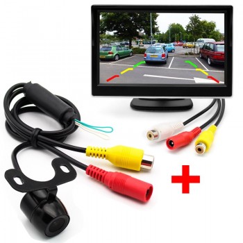 Universal 5 inch Car HD Rearview Mirror Monitor CCD Video Auto Parking Assistance With 4 LED Night Vision Reversing Front Camera