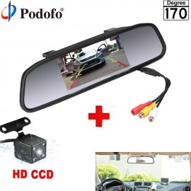 Podofo 4.3 Car Rearview Mirror Monitor Rear View Camera Video Auto Parking Assistance 4 LED Night Vision Reversing Car-styling