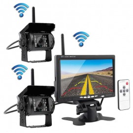 Wireless 7 LCD Monitor + 2 x Rear View Reversing Camera Kits For Car Bus Truck  7-inch 16: 9 wide screen MPEG 4 video 12V / 24V