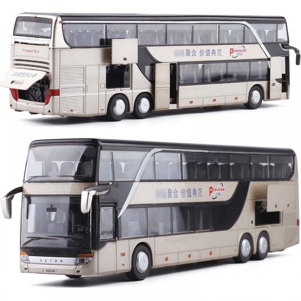 1:32 High Simulation Double Sightseeing Bus Model Toy Cars Alloy Flashing Sound Vehicle Toys for kids children