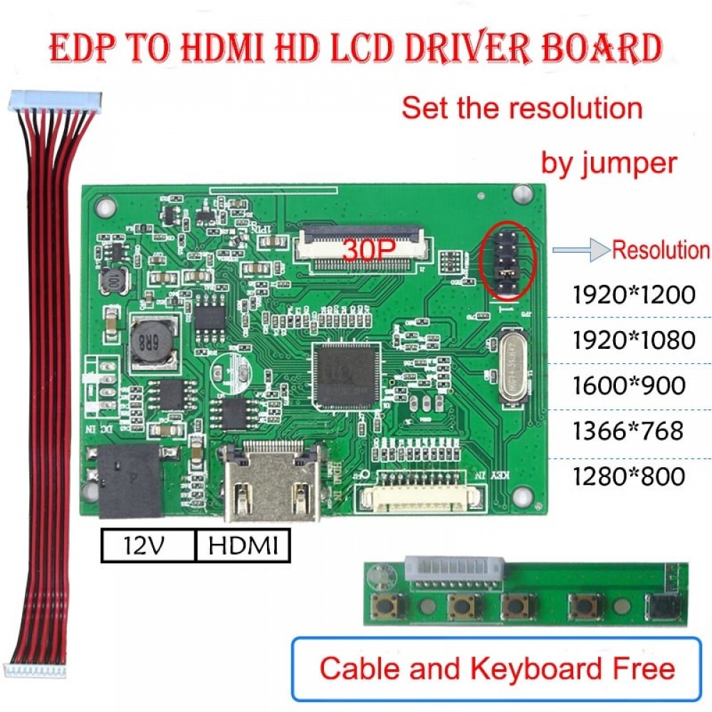 EDP LCD Driver board Universal version For  30pin EDP lcd  support 1280*800 1366*768 1600*900 1920*1080 1920*1200
