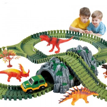 DIY Simulation Jungle Dinosaur Theme Park Children Track Toy Car Educational Toys For Children Gifts
