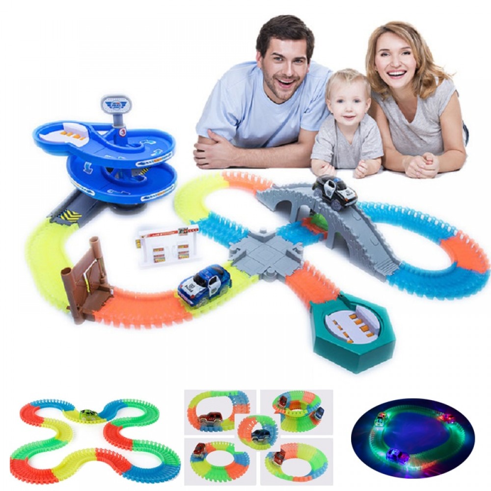 KACUU Magical Track Miraculous Glowing Race Track DIY Universal Accessories Ramp Turn Road Bridge Crossroads Toys For Children