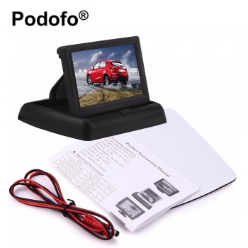 Podofo 4.3 HD Foldable Car Rear View Monitor Reversing Color LCD TFT Display Screen for Truck Vehicle Backup Rearview Camera