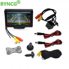 BYNCG 4.3 Car Rearview Mirror Monitor Auto Parking System + LED Night Vision Backup Reverse Camera CCD Car Rear View Camera