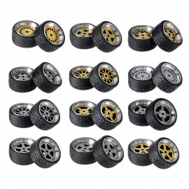 4PCS Alloy Wheels Tire Set Axles Vehicle Wheels Tire Modified Alloy Car Refit Wheels For 1/64 Vehicle Car Model