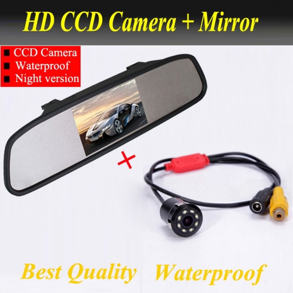 CCD HD Waterproof Parking Monitors System, LED Night Vision 170 Car Rear View Camera With 4.3 inch Car Rearview Mirror Monitor