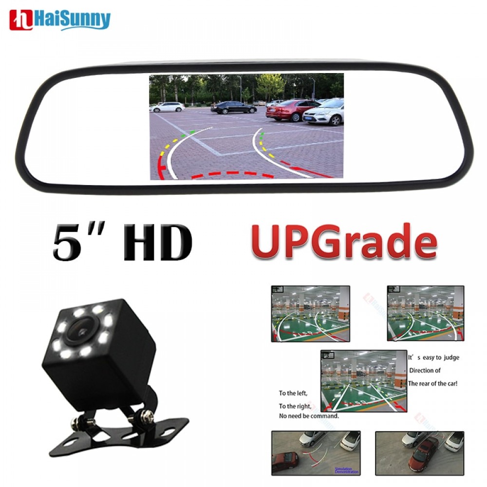 HaiSunny 5 inch Car Rearview Mirror Monitor With Night Vision Dynamic Trajectory Rear View Vehicle Reverse Backup Camera