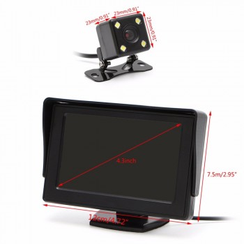 2 In1 Car Parking 4.3 incg TFT LCD Color Display Monitor+Waterproof Rearview Reversing Camera Night Vision 4 LED Lights