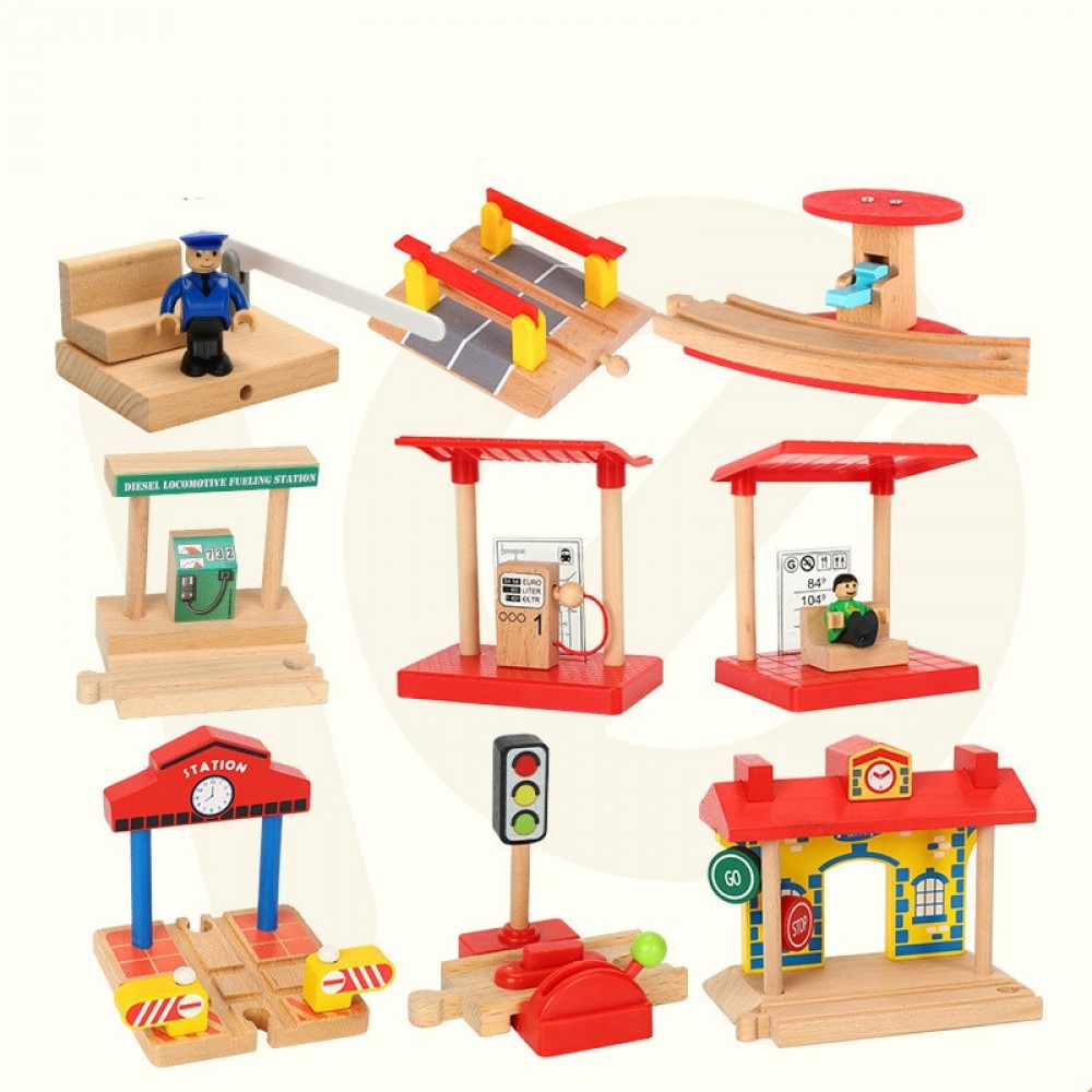 EDWONE -One Wood Railway Gas Station Clock Police Train Car Slot Railway Accessories Original Toy Kids Gifts Fit THOMAS BIRO