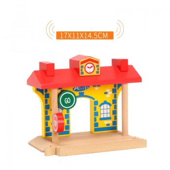 EDWONE -One Wood Railway Gas Station Clock Police Train Car Slot Railway Accessories Original Toy Kids Gifts Fit THOMAS BIRO