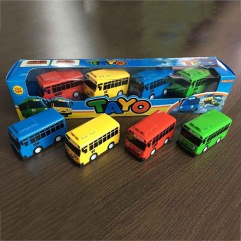 4 PCS/Pack Kids Cartoon Mini TAYO Sliding Pullback Bus Taxi Model Back Childrens Educational Toys