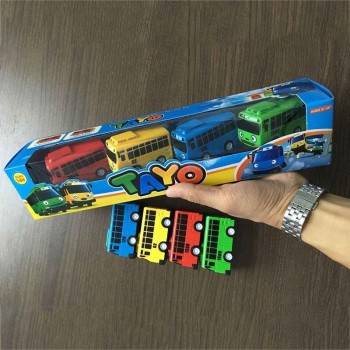 4 PCS/Pack Kids Cartoon Mini TAYO Sliding Pullback Bus Taxi Model Back Childrens Educational Toys