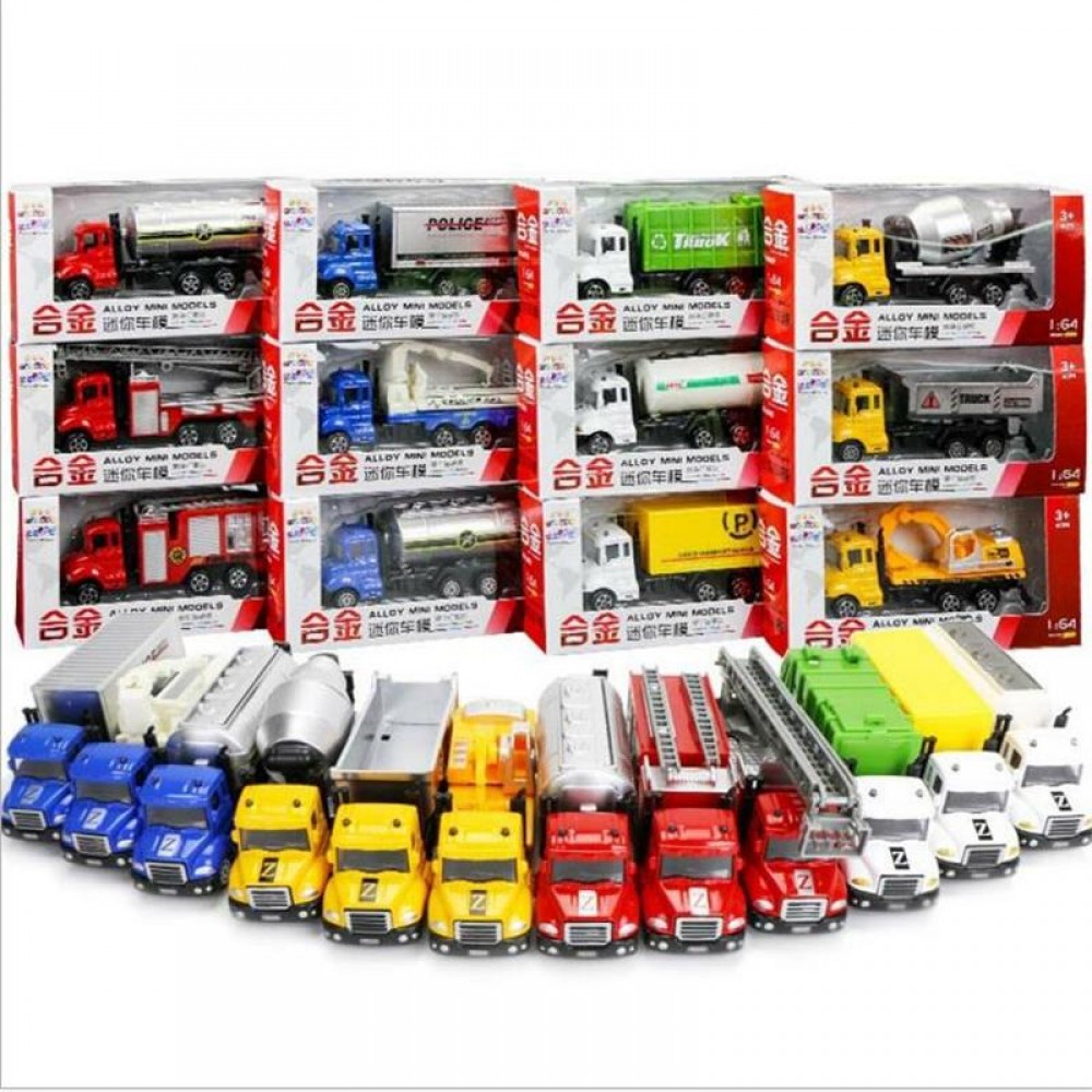 12 styles 12cm Kids Mini Metal Car Toys Lot Vehicle Sets Educational Toys Engineering Vehicle Model for Birthday Christmas Gifts