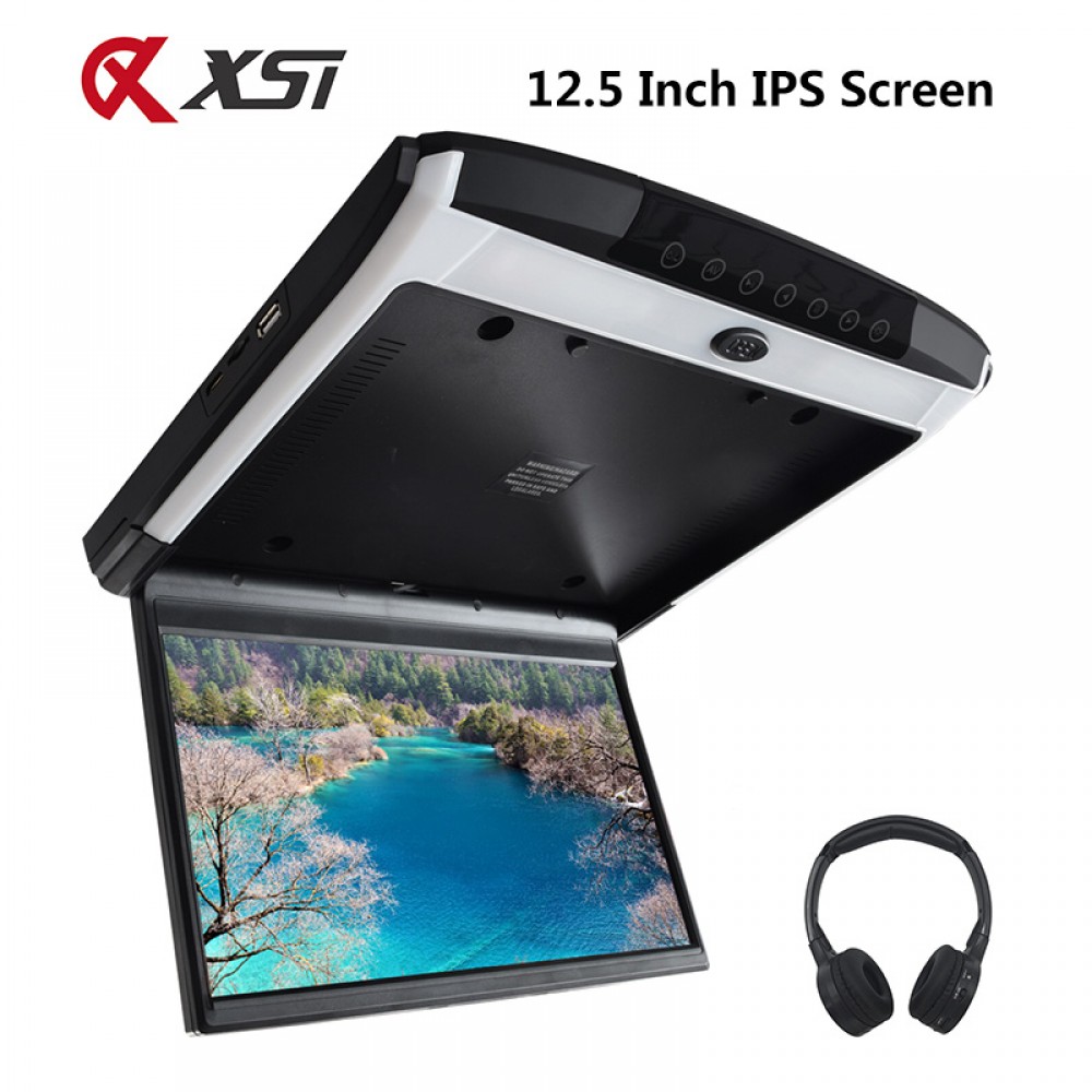 XST 12.5 Inch IPS Screen HD 1080P Video Car Monitor Roof Flip Down Mount Touch Button With USB SD HDMI Sperker IR FM Transmitter