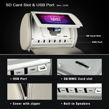 Fansel 2PCS 9 Inch Car Headrest Monitor DVD Video Touch Screen Player Zipper Cover TFT LCD Support IR FM USB SD Speaker Game