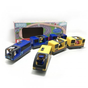 w14 free shipping Combination of electric magnetic locomotive and yellow Blue electric train set Compatible with wooden tracks