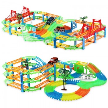 Glow Racing Track Set 5 Led Light Track Car Flexible Glowing Tracks Toy 162/165/220/240 Race Track Flexible Railway LED Car gift