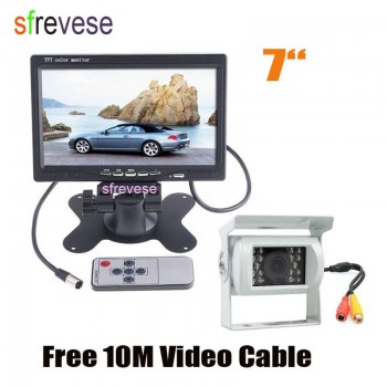 7 LCD Monitor Car Rear View Kit + 18 LED IR Night Vision CCD Parking Backup Reversing Camera White for Bus Truck Motorhome