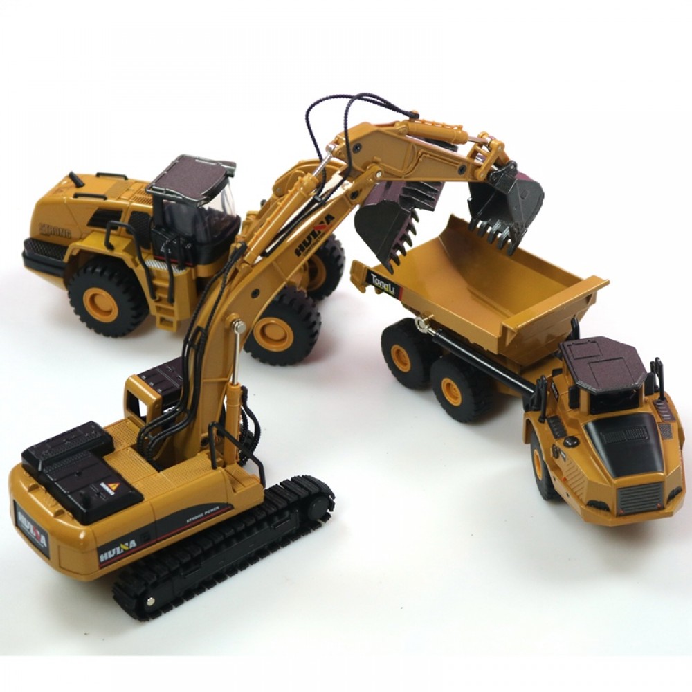 3PCS/set HUINA 1:50 dump truck excavator Wheel Loader Diecast Metal Model Construction Vehicle Toys for Boys Gift Car Collection