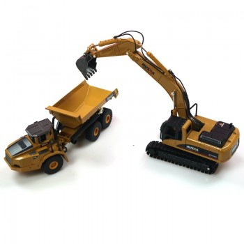 3PCS/set HUINA 1:50 dump truck excavator Wheel Loader Diecast Metal Model Construction Vehicle Toys for Boys Gift Car Collection
