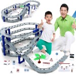 DIY Electric Railway Racing Track Toys,Multi-Track Rail with Racing Cars Building Playset Educational Assembly toys For Children