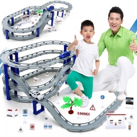 DIY Electric Railway Racing Track Toys,Multi-Track Rail with Racing Cars Building Playset Educational Assembly toys For Children