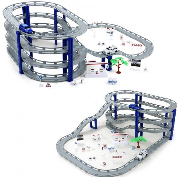 DIY Electric Railway Racing Track Toys,Multi-Track Rail with Racing Cars Building Playset Educational Assembly toys For Children