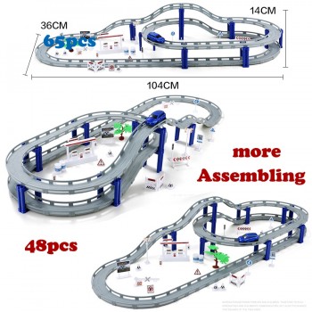 DIY Electric Railway Racing Track Toys,Multi-Track Rail with Racing Cars Building Playset Educational Assembly toys For Children