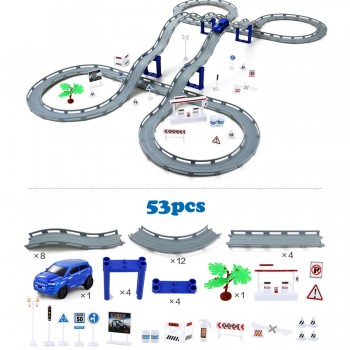 DIY Electric Railway Racing Track Toys,Multi-Track Rail with Racing Cars Building Playset Educational Assembly toys For Children