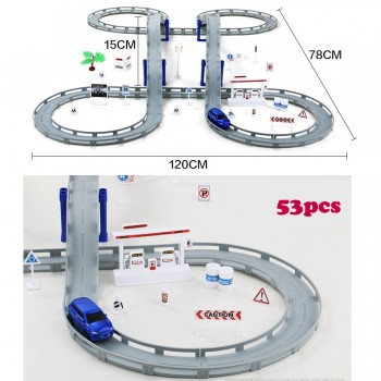 DIY Electric Railway Racing Track Toys,Multi-Track Rail with Racing Cars Building Playset Educational Assembly toys For Children