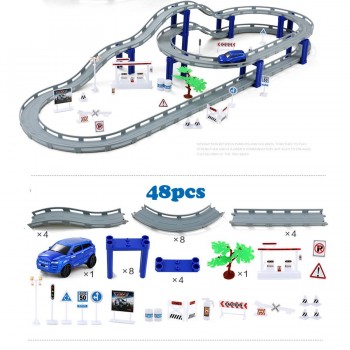 DIY Electric Railway Racing Track Toys,Multi-Track Rail with Racing Cars Building Playset Educational Assembly toys For Children