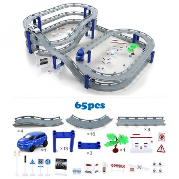 DIY Electric Railway Racing Track Toys,Multi-Track Rail with Racing Cars Building Playset Educational Assembly toys For Children