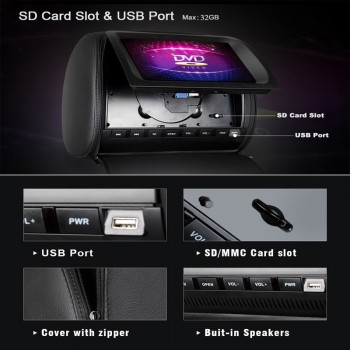 XST 2PCS 9 Inch Touch Screen Car Headrest Monitor DVD Video Player Zipper Cover TFT LCD IR/FM Transmitter/USB/SD/Speaker/Game