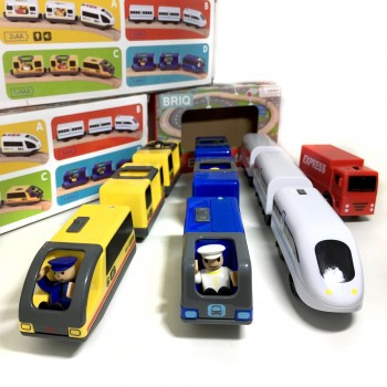 w128 Kids Electric Train Toys Magnetic Slot Electric Train with Two Carriages Thomas Wood Toy FIT Thomas track wooden track Brio