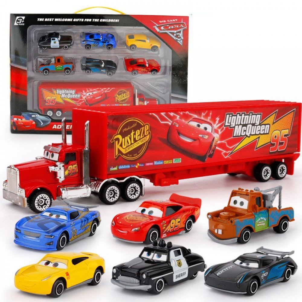 Disney Pixar Cars 3 7Pcs/set Lightning McQueen Jackson Storm Mack Uncle Truck 1:55 Diecast Metal Car Model Boy Toy Gift With Box