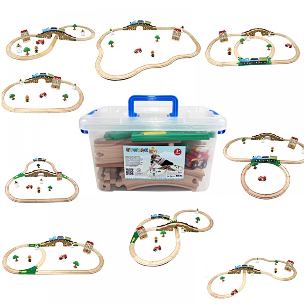 9 in 1 Wooden Railway The train Toys Wooden Track  Kids Train Set Wood Railing