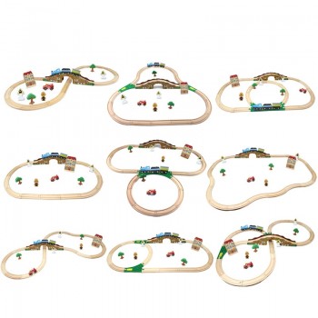 9 in 1 Wooden Railway The train Toys Wooden Track  Kids Train Set Wood Railing