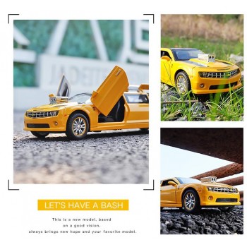 Lengthened yellow Comalo car model,high quality 1:32 alloy pull back cars,musicalamp; flashing 6 open the doors,free shipping