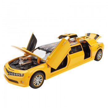 Lengthened yellow Comalo car model,high quality 1:32 alloy pull back cars,musicalamp; flashing 6 open the doors,free shipping